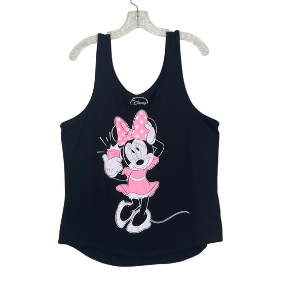 Disney Minnie Mouse Sleepwear Tank Top Womens XL Black Pink Selfie Summer - Picture 1 of 8